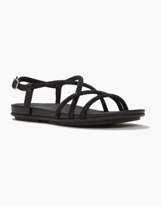 FitFlop Womens Fitflop Fino Toe-Post Leather Womens All Black Sandals - Size: 7