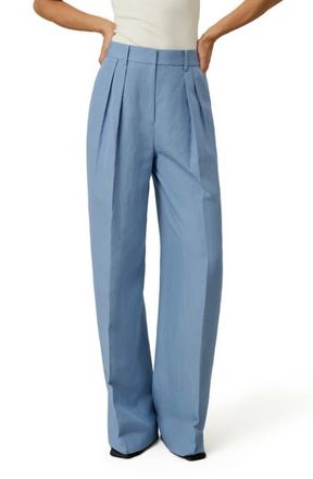LilySilk Silk Linen Wide Leg Pant in Chambray Blue at Nordstrom, Size 12