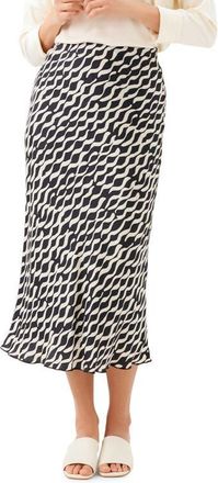 Karen Kane Abstract Print Satin Bias Cut Midi Skirt in Black/White Print at Nordstrom, Size X-Large