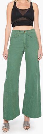 Mother The Lemon Twist Sneak Wide-Leg Corduroy Pant In Dark Ivy