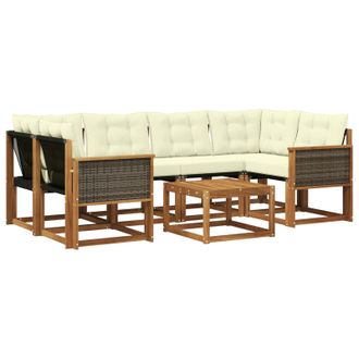 vidaXL Conjunto De Sof&aacute;s De Exterior Con Coj&iacute;n 7 Pcs Natural Y Crema Vidaxl