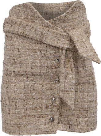 Iro Iro Tomia Belted Tweed Mini Skirt in Beige Acrylic