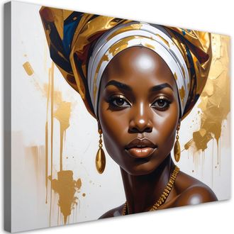 Feeby Cuadro En Lienzo, Retrato De Una Mujer Negra Con Turbante, 120x80