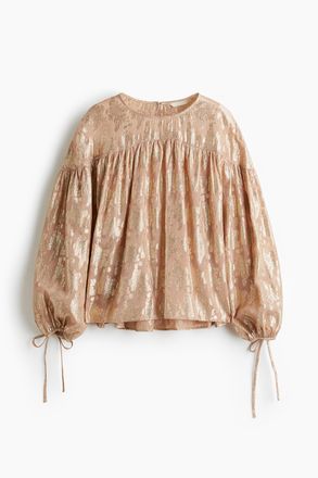 H&M Oversized Jacquardbluse - Beige/Gemustert