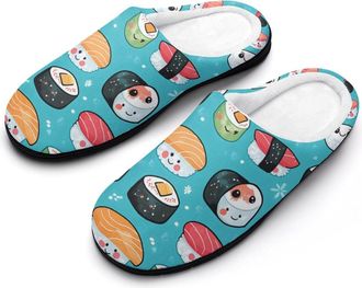 Generic Cute Sushi Pattern Mens House Slippers Memory Foam Washable Cotton Slip on Home Shoes
