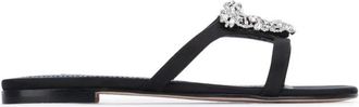 Manolo Blahnik Trinamu Flat Sandal - Dames - Sandalen - Zwart - 35 EU - Satijn - Schoenen
