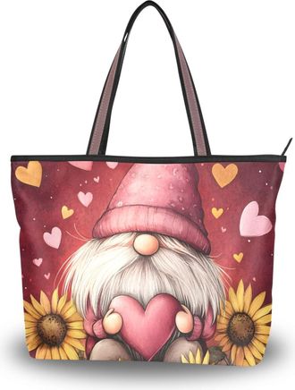 Alaza Large Tote Bag, Women Shoulder Bag Big Capacity Casual Handbags, Sunflower Gnome Shopping Tote with Pockets Zip,L