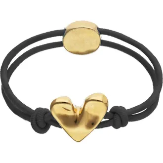 UNOde50 Elastic Thread Bracelet with 18K Gold-Plated Heart in Black at Nordstrom, Size Medium