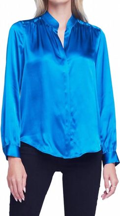 L'agence Bianca Band Collar Blouse In Tropical Teal