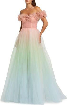 Mac Duggal Off The Shoulder Ombre Tulle Ballgown in Pink Sorbet at Nordstrom, Size 12