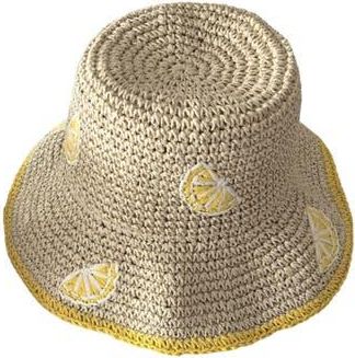 MARCUS ADLER Lemon Embroidered Straw Bucket Hat in Yellow at Nordstrom Rack