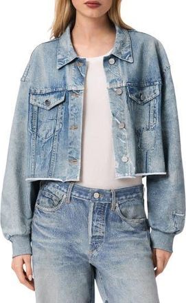 AllSaints Anders Crop French Terry Illusion Shacket in Illusion Indigo at Nordstrom Rack, Size 10 Us / 14 Uk