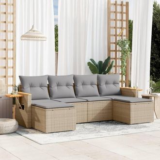 vidaXL Juego De Sof&aacute;s Jard&iacute;n Con Cojines 6 Pzas Rat&aacute;n Sint&eacute;tico Beige Vidaxl