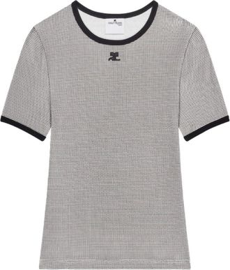 Courr&egrave;ges Black Houndstooth Round Neck T-Shirt
