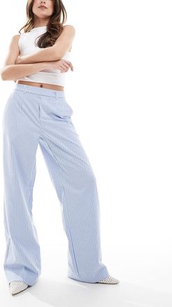 Object tailored wide leg pants in blue and white stripe