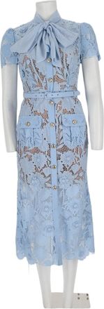 Self Portrait Lace Overlay Midi Dress With Floral Patterns And Bow Tie