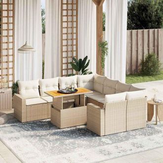 vidaXL Set De Sof&aacute;s De Jard&iacute;n 9 Pzas Con Cojines Rat&aacute;n Sint&eacute;tico Beige Vidaxl