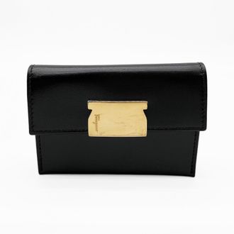 Ferragamo Black Metal Leather Coin Purse/Coin Case (Pre-Owned)