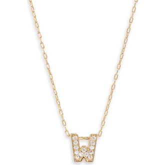 Nordstrom Pav&eacute; Cubic Zirconia Initial Necklace in W- Clear- Gold at Nordstrom