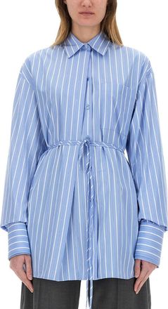 Sportmax Oversized Striped Cotton Shirt With Adjustable Waist