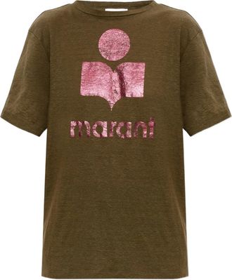 Isabel Marant T-shirt Zewel in lino con stampa - Verde