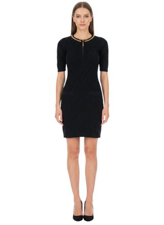 Elisabetta Franchi Black Textured Round Neck Dress