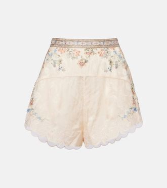 Camilla Embellished floral lace-trimmed high-rise shorts