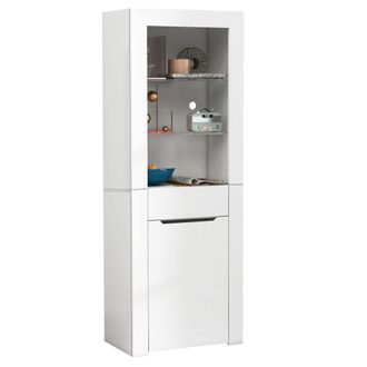 STILVORA Vitrina Con 1 Puerta, 1 Caj&oacute;n Y 2 Estantes Con Led, Acabado Blanco Brillo, En Tablero De Part&iacute;culas, 60&times;35,5&times;165 Cm