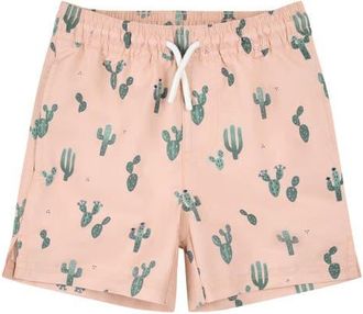 Petit Lem Kids Cactus Print Swim Trunks in Coral at Nordstrom, Size 4T