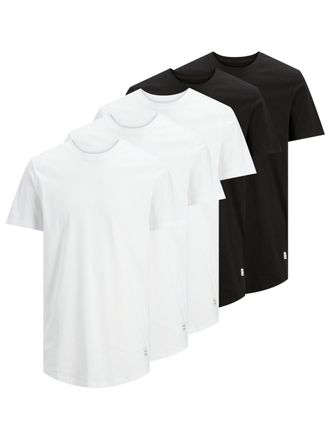 Jack & Jones T-Shirt JACK & JONES JJENOA TEE SS CREW NECK 5PK MP NOOS, Herren, Gr. XXL, schwarz-weiss (wei&szlig;, schwarz), Single Jersey, Obermaterial: 100% Baumwolle,