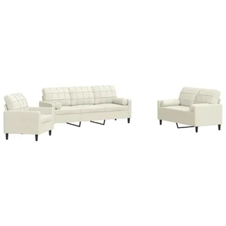 vidaXL Vidaxl - Set Di Divani 3 Pz Con Cuscini E Rinforzi Crema In Velluto