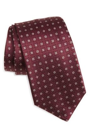 Canali Floral Silk Tie in Burgundy at Nordstrom