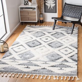 Safavieh Moroccan Tassel Shag Area Rug, Grey / Ivory Bohemian Style Non-Shedding