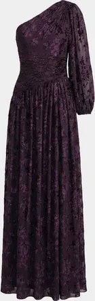 Mac Duggal One-Shoulder Burnout Velvet Gown