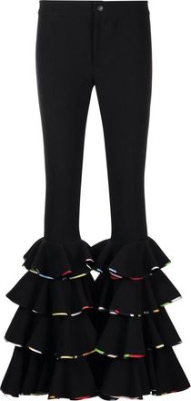 Pucci Marmo-print ruffled trousers - women - Silk/Polyester/Spandex/Elastane - 40 - Black