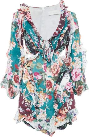 Zimmermann floral ruffled mini dress - Blue