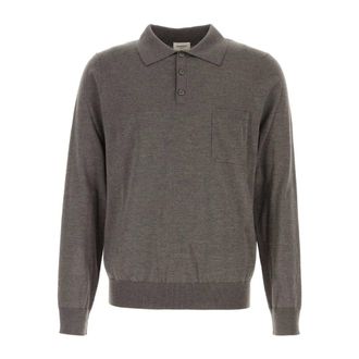 Saint Laurent Round-neck Knitwear, male, Gray, Size: XL Polo in wool