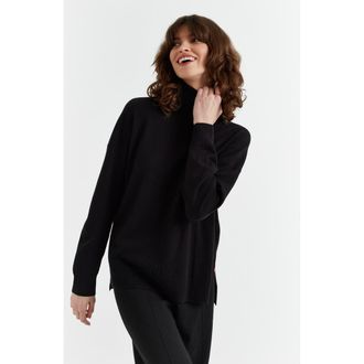 Chinti and Parker Relaxed Roll Neck Wool & Cashmere Sweater in Black at Nordstrom, Size X-Small