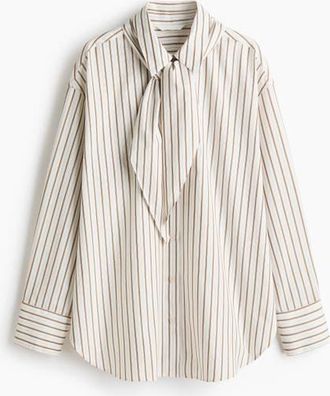 H&M Shirt With Scarf in White/striped at Nordstrom, Size X-Small