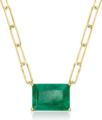 Ross-Simons Emerald Paper Clip Link Necklace in 18kt Gold Over Sterling