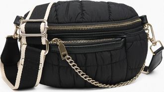 Jen & Co. Womens Mabel Quilted Nylon Belt Bag With Guitar Strap In Black