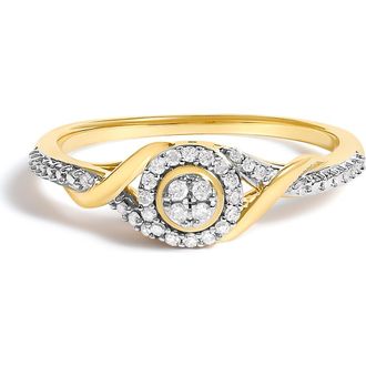 House of Brilliance 10K Yellow Gold 1/10 Cttw Diamond Swirl and Halo Promise Ring at Nordstrom, Size 6.5