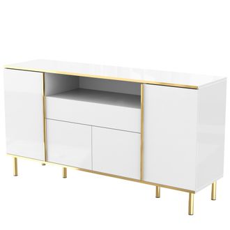 STILVORA Aparador Con 4 Puertas Y 1 Caj&oacute;n, Led, Brillo, Estilo Moderno, Para Sal&oacute;n, En Mdf, 150&times;40&times;80 Cm, Blanco