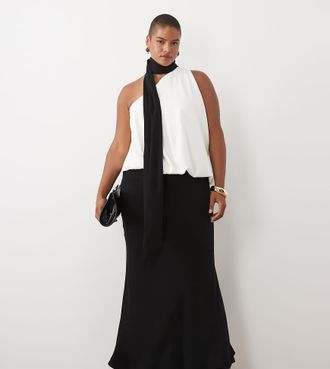 Asos Curve ASOS DESIGN Curve vestito maxi monospalla con allacciatura al collo in color block monocromatico-Multicolore