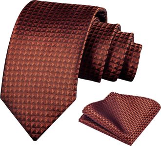 Alizeal Mens Solid Color Necktie and Pocket Square for Business Formal Classic Elegant Check Tie and Hanky Set, Wine Red