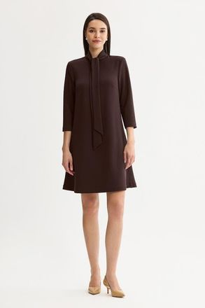 Ming Wang Stretch Deco Crepe Tie Neck Tent Dress in Dark Umber at Nordstrom, Size X-Small