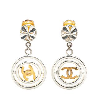 Chanel Clover CC Silver Earrings