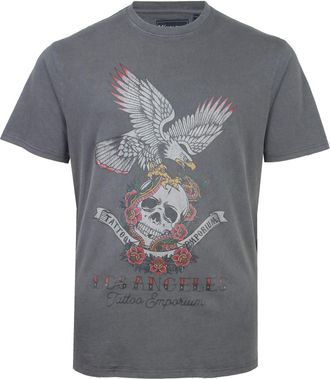 KAM Skull and Eagle Crew Neck T-Shirt for Men in Washed Black, 4XL