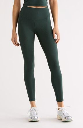 Zella Thrive Rib High Waist 7/8 Leggings in Green Timber at Nordstrom, Size X-Small