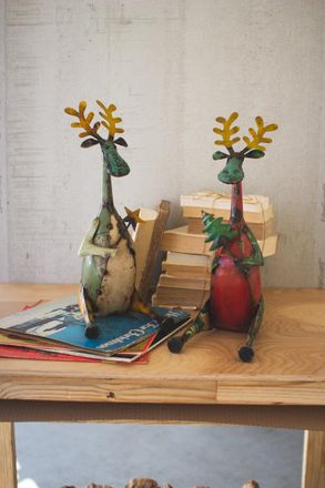 Kalalou Set Of Two Recycled Sitting Iron Moose